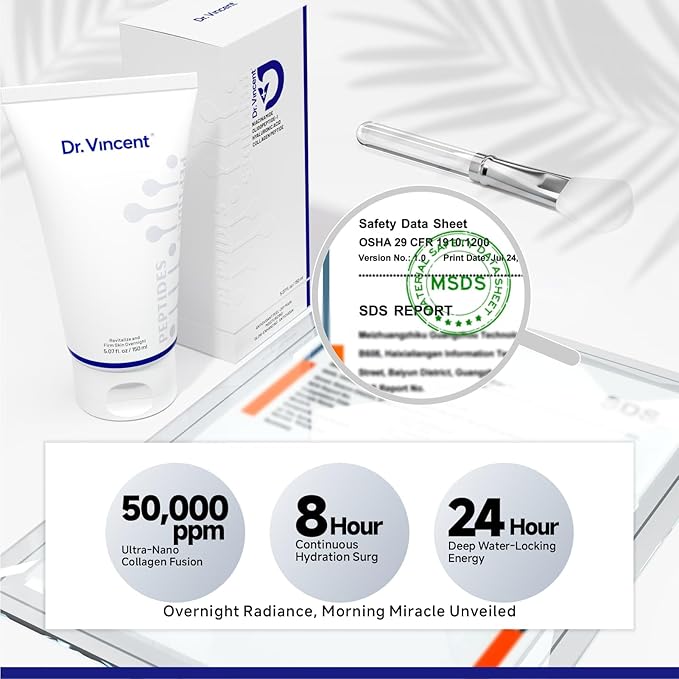 Dr Vincent Deep Hydration Collagen Night Wrapping Mask with Collagen Peptides, Overnight Peel Off Face Mask for Firming and Antioxidant, Tri-peptide for Smoothing Wrinkles