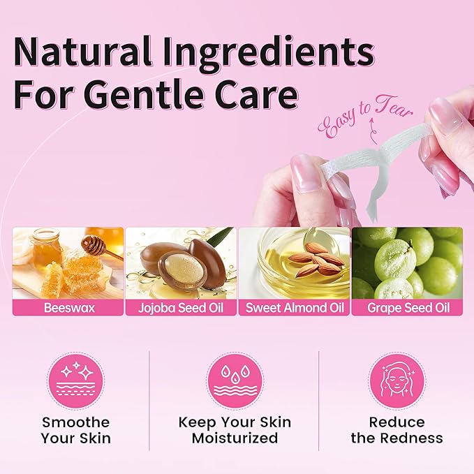 Beauty7 Facial Wax Strips Kit for Hair Removal - Eyebrow Wax Strips at Home - 24 Strip, 4 Calming Oil Wipes for Sensitive All Skin Types for Women