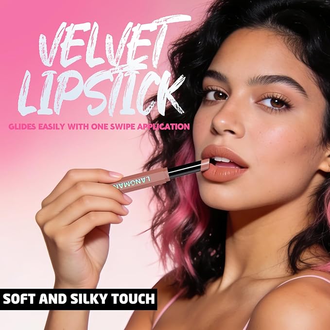 Jolilab 2Pcs Velvet Matte Lipstick Nude Matte Soft Dark Color Stick High Pigmented Long-Lasting Waterproof Lip Stick Lip Balm Beauty Cosmetics Gift for Women(#09+10)