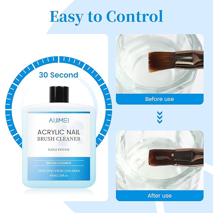 AIJIMEI 40ml Nail Brushs Cleaner Easy to Clean Brushes Professional Nail Brush Cleaner for Gel and Acrylic Nail Brush Cleaning or Home Nail Salons (1pcs)