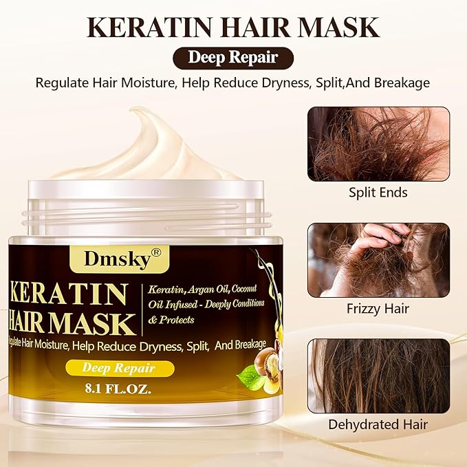 Dmsky 2 Pack Hair Mask for Damaged Hair - 16.2 Fl OZ Collagen Hair Mask & Keratin Hair Treatment-Hydrating,Repairing,Nourishes Deep Conditioning Hair Masks for All Hair Types