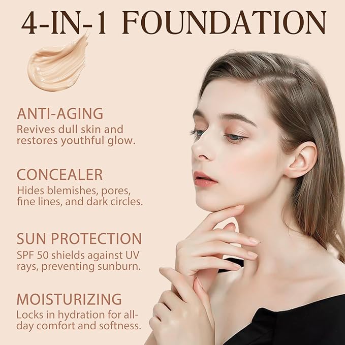 Color Changing Foundation Concealer Cover Cream Liquid Base Flawless Full Coverage Natural Foundation Makeup Moisturizing Fluid for All Skin SPF15 (#2, 30ml)