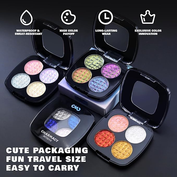 CHARMACY 4 Colors Chameleon Eyeshadow & Highlighter Palette - Shift-Infused Multichrome Pressed Pigments, Long-Lasting Velvet Finish, Vegan & Cruelty-Free Makeup Kit #04