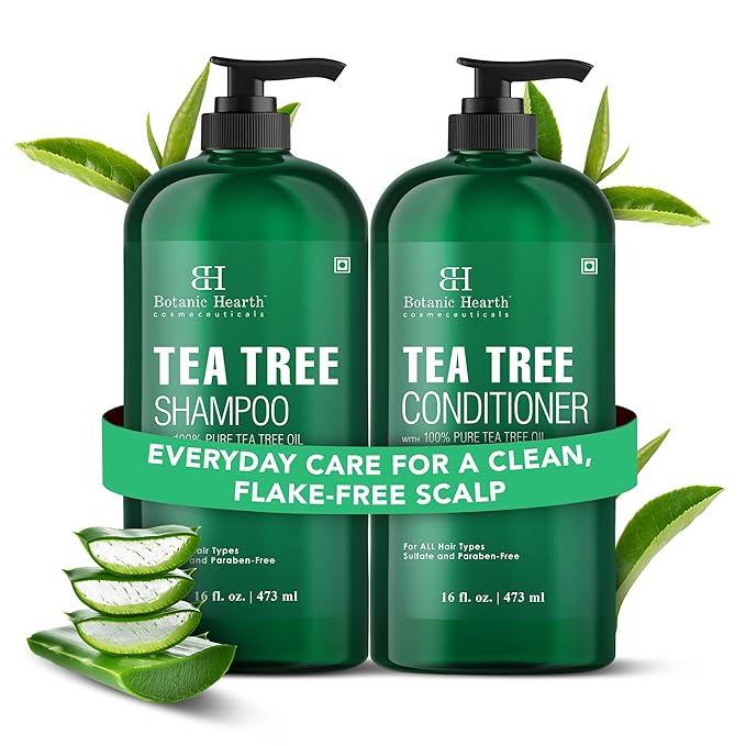 Botanic Hearth Tea Tree Shampoo and Conditioner Set | with 100% Pure Tea Tree Oil, for Itchy and Dry Scalp, Sulfate/Paraben Free | for Men and Women | 16 Fl Oz Each