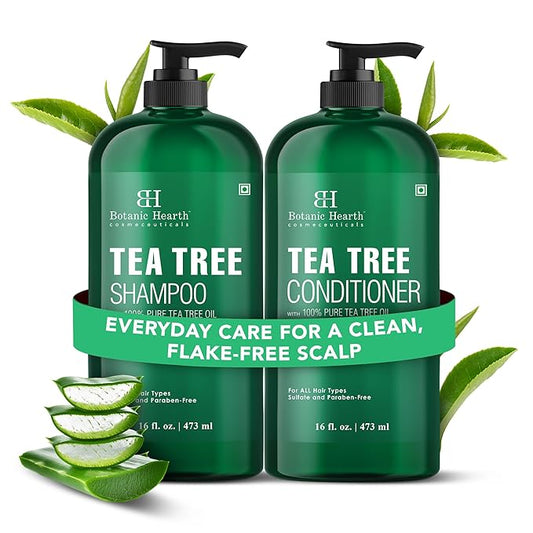 Botanic Hearth Tea Tree Shampoo and Conditioner Set | with 100% Pure Tea Tree Oil, for Itchy and Dry Scalp, Sulfate/Paraben Free | for Men and Women | 16 Fl Oz Each