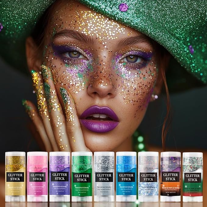 Face and Body Glitter Stick, Holographic Neon Accessories Outfit Singer Concert Sparkling Festival Rave Glitter Gel Makeup.(Orange& Black &Purple)