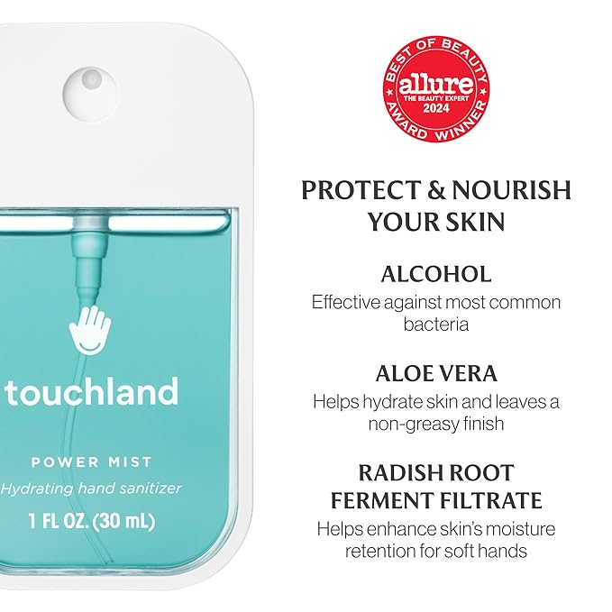 Touchland Hydrating Hand Sanitizer Spray, DREAM 5 Set (Watermelon, Berry, Beach Coco, Sandalwood, Icy White Hand Mist Case), 1 FL. OZ. Travel Size Power Mist Sprays with Case