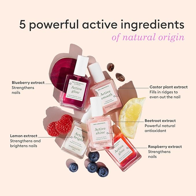 Manucurist Rainbow Active™ Full Range 5-Pack Gift Set - Nail Care & Polish Set - No Lamp - 5 Treatment Nail Polish : Glow Raspberry, Glow Blueberry, Shine, Smooth, Bright - Christmas Gifts for Women