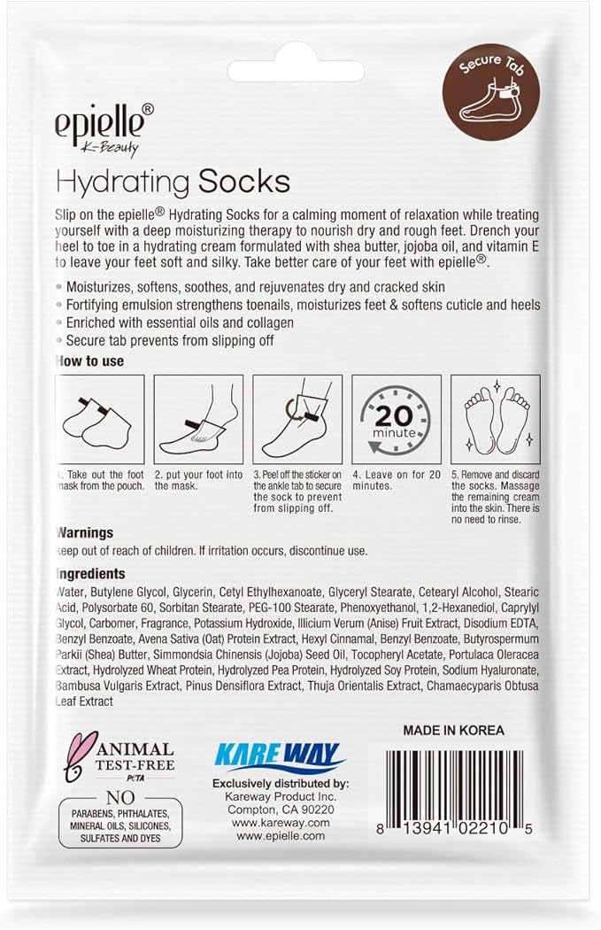 Epielle Hydrating Foot Mask 6 Pairs, Relieve and Soften with Shea Butter & Jojoba Oil, Deep Moisturizing Socks for Dry, Cracked Feet, Self Care Gifts for Women, Spa Kit, Stocking Stuffers