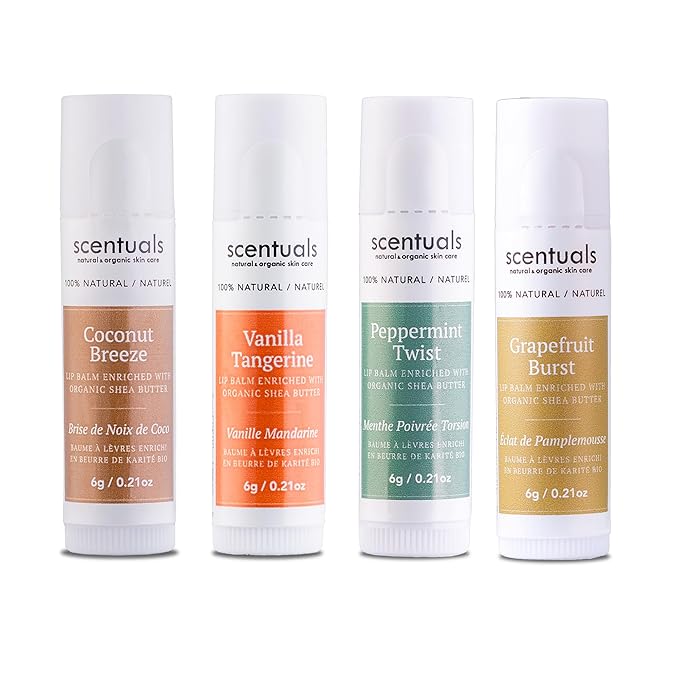 Lip Balm Set of 4, Made with Shea Butter, Cocoa Butter, Avocado & Jojoba oil, Beeswax, Moisturizing Lip Care & Hydration, Cruelty Free, Natural Lip Conditioner 4 psc
