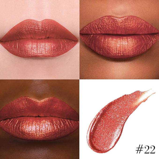Kaely 2-in-1 Impassion Metallic Lipstick and Lip Liner Makeup, Shimmer Liquid Metallic Lipsticks for Women, Glitter Lip Gloss Stain Long Lasting Waterproof Smudge Proof 24 Hour, Cruelty-Free 22