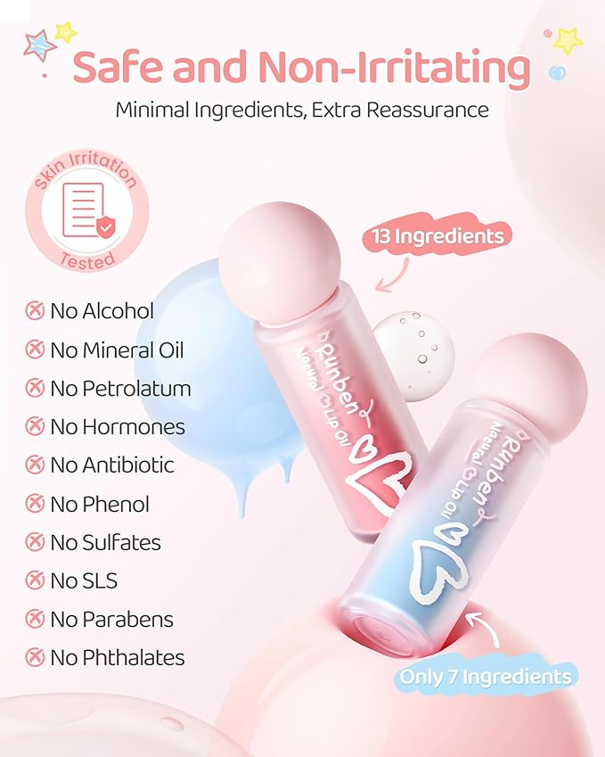 RUNBEN Baby Hydration Lip Oil, 48H Lasting Moisturizing, Clean & Non-toxic, Kids Chapped Lips Care, Fragrance Free（Clear)