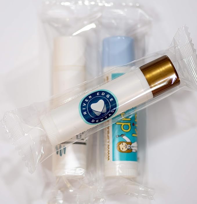 Custom Dental Office Lip Balm with Personalized Labels | Patient Care Gift 100 Pack | Dental Practice Supplies