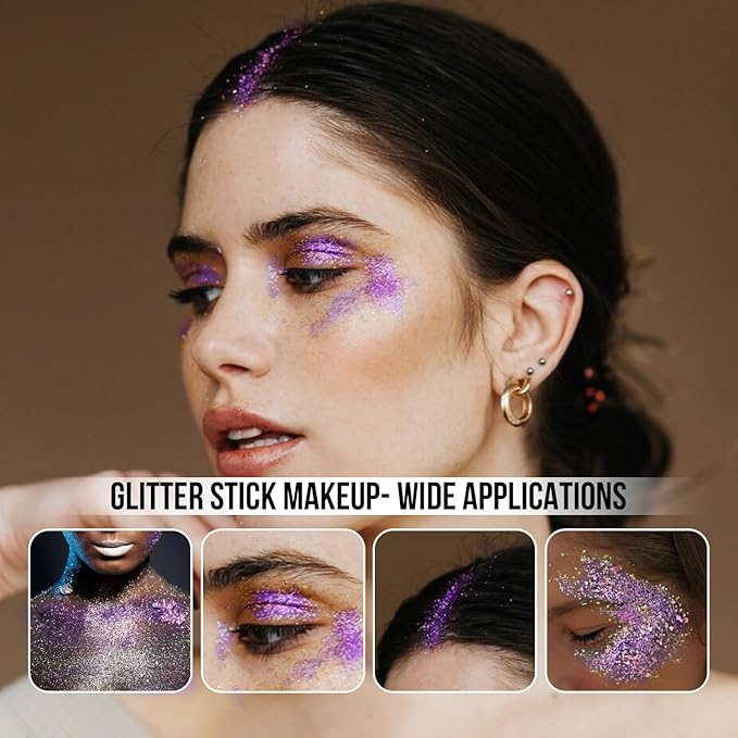 Brzeaf Purple Glitter Stick for Makeup, Not Greasy & Shimmery & Long Lasting, Chunky Glitter for Face/Body/Hair/Eyes, Singer Concert Music Christmas Rave Festival, Glitter Stick Makeup for Women Men