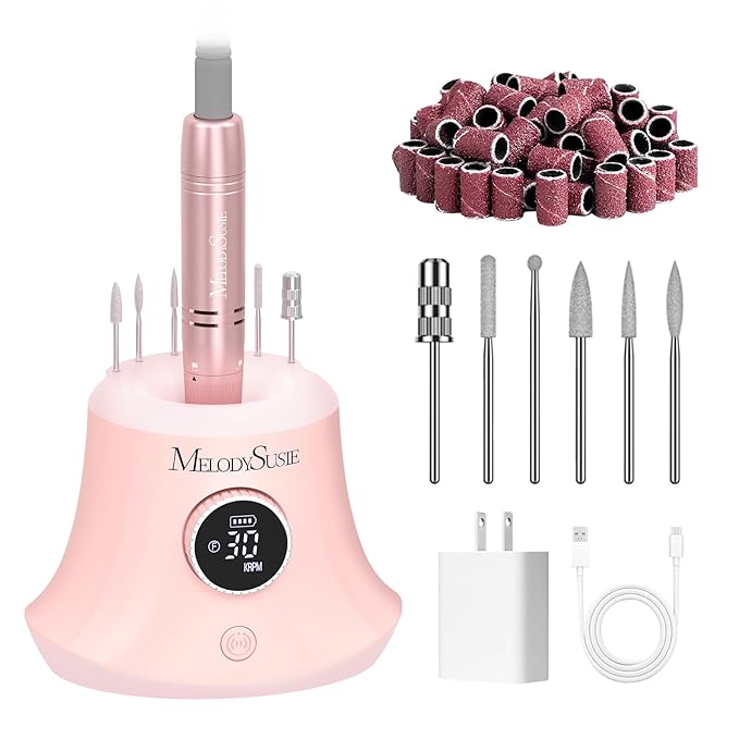 MelodySusie Multifunctional Upgraded Desktop Cordless Nail Drill with Bit Holders, SC320G 30000RPM E-File with Elegant Design for All Manicure Shaping & Gel Removal, Ideal for Nail Artists & Home Use