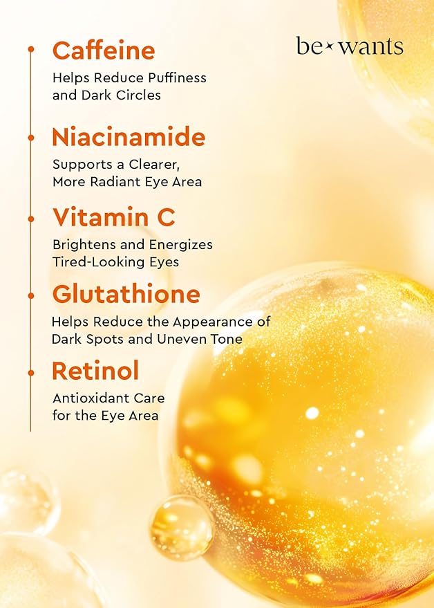 bewants Hydrogel Eye Patches with Deep Toning Glutathione, 60 Patches, Under Eye Masks for Brightening and Radiance, Caffeine & Niacinamide patches, Korean Skincare