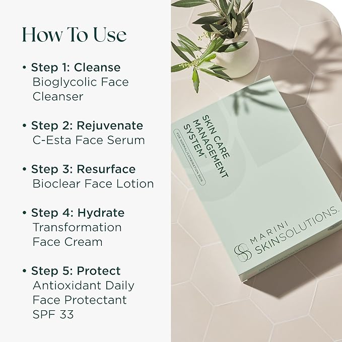 Marini SkinSolutions Travel Size Starter Skin Care Management System, Normal to Combination Skin with Antioxidant Daily Face Protectant SPF 33 - Cruelty Free - Made in the USA