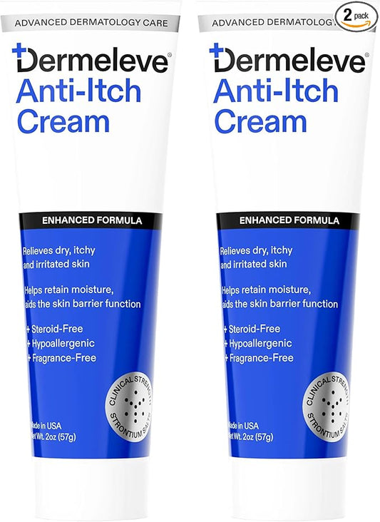 Dermeleve Steroid Free Anti-Itch Cream | Extra Strength for Psoriasis, Seborrheic Dermatitis, Viral Rash, Bug Bites, Allergy, Chronic Hives, Neuropathy (Nerve) | Full Body Itch Relief | 2 oz (2 Pack)