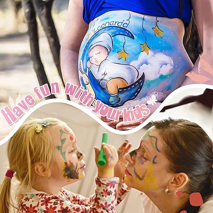 Beesjuy Face Painting Kits for Kids,12 Color Water Based Face Paint Kit, Washable Kids Body Paint for Makeup, for Birthday, Halloween, Thanksgiving Day, Cosplay Makeup, Gifts for Children