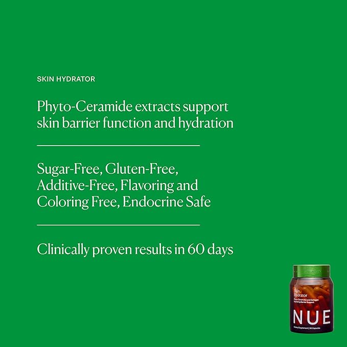 The Nue Co. Skin Hydrator Supplement - Daily Skin Support with Hydrolyzed Collagen, Aloe & Hyaluronic Acid - Gluten Free Supplement for Radiance and Hydration Support | 30 Capsules