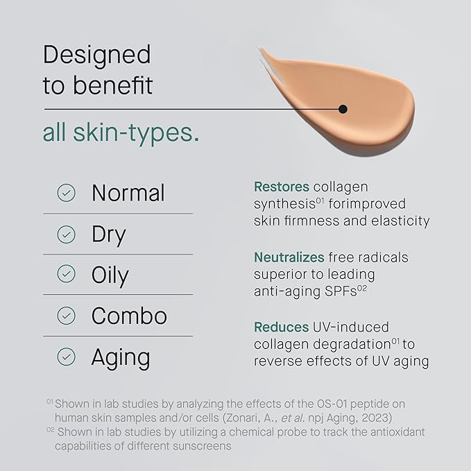 OneSkin FACE SPF OS-01 Peptide Broad Spectrum SPF 30+ Mineral Sunscreen- Scientifically Proven to Protect Skin from UV Aging, Includes Potent Antioxidants, For All Skin Types Including Sensitive Skin