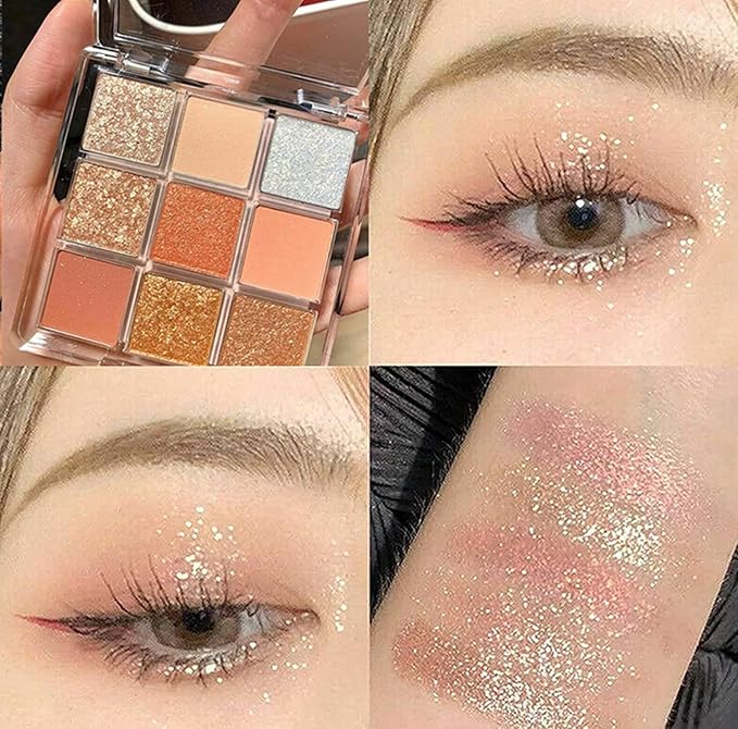 Kayswang 9 colors glitter eyeshadow palette makeup palette matte high pigment color cream texture natural eye shadow powder eye shadow palette in autumn and winter long lasting & waterproof (red)