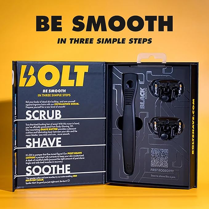 BOLT Skin + Shave - Starter Kit Black Edition - Performance Razor, Shave Butter & 3 Refill Cartridges - Smooth Shave for Body & Legs