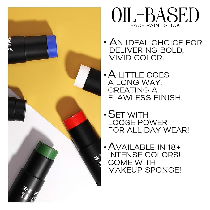 CCbeauty Brown Face Paint Stick,Face Painting Kit,Professional Oil Based Body Paint,Non Toxic SFX Makeup For Deer Elk Bear Halloween Costume Cosplay,Full Coverage Painting Foundation + Makeup Sponge