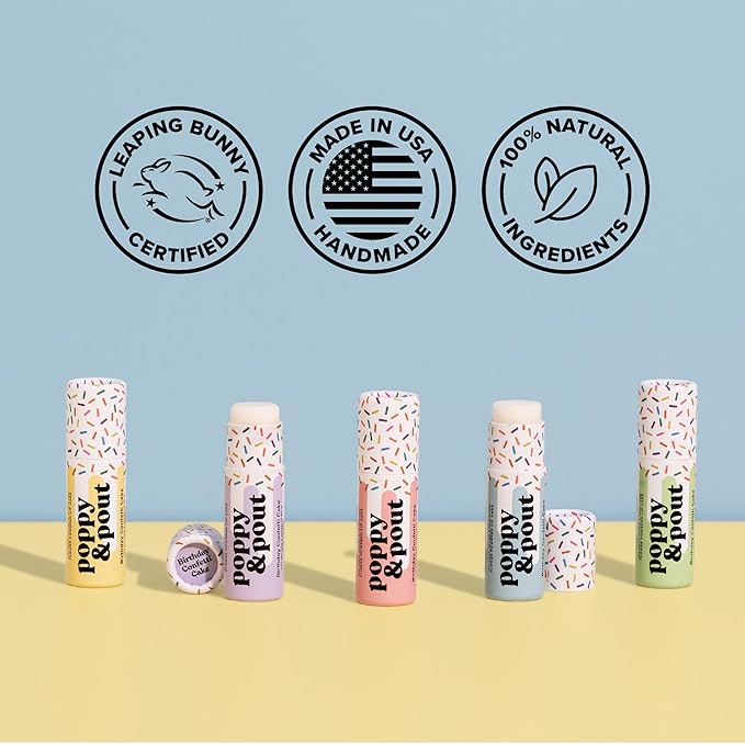 Poppy & Pout Birthday Cake Jumbo Lip Balm | All Natural Lip Balms & Moisturizers | Hydrates with Beeswax, Vitamin E, Organic Coconut Oil | Cruelty-Free | Lip Balm in Recyclable Cardboard Tube (Green)