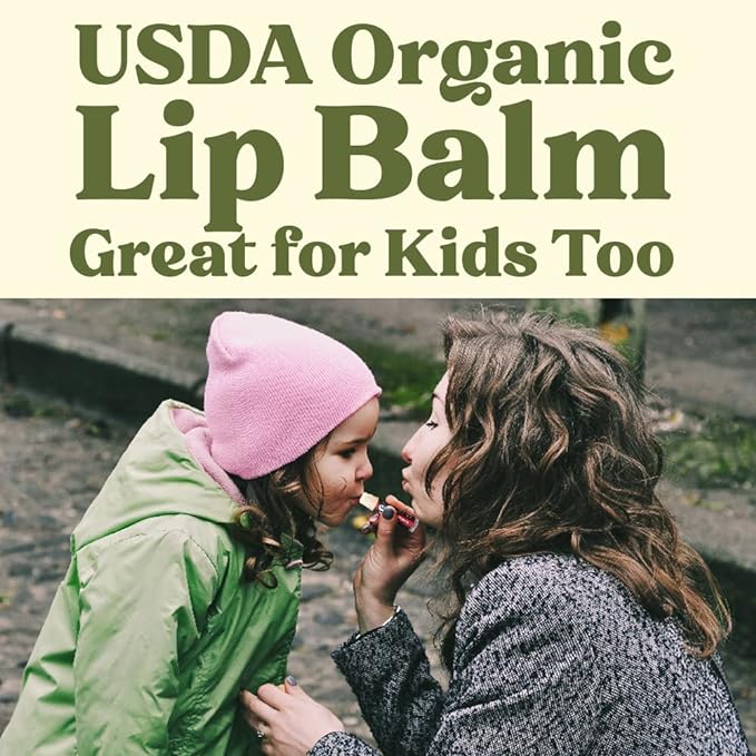 Earth's Daughter USDA Organic Lip Balm 4-Pack Stocking Stuffers - Cherry Flavor - Beeswax, Coconut Oil, Vitamin E - Best Lip Repair Chapstick for Dry Cracked Lips.