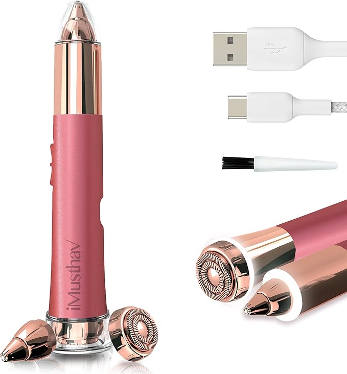 iMusthav 2 in 1 Eyebrow and Facial Hair Remover for Women Painless Electric Razor Epilator Trimmer Shaver with 18K Gold-Plated, USB Rechargeable, 360° LED for Flawless Eyebrow and Face Hair Removal
