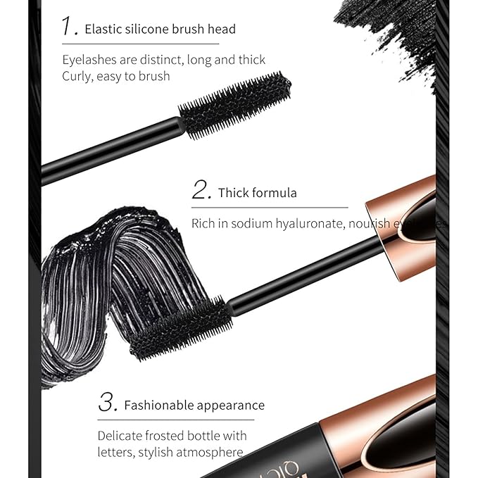 2 Pack Mascara Eyeliner Set, 4D Silk Fiber Eyelash Mascara and Liquid Eyeliner, Thicker Voluminous Eyelashes, Long-Lasting Waterproof Smudge-Proof Eyes Makeup Kit(05)