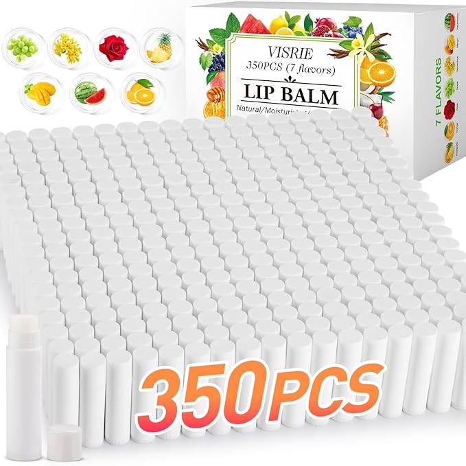 350 Pack Lip Balm Unlabeled, Natural Lip Balm Bulk Blank Tube, Personalized Lip Balms for Party Favors Adults and Bridal Shower Favors or Baby Shower Gifts-7 Flavors