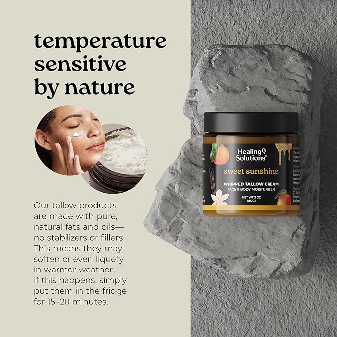 Healing Solutions - Whipped Tallow Balm, Mango, Orange, Vanilla Scent, Grass Fed/Grass Finished Beef Tallow, Organic Jojoba & Manuka Honey for Skin, Face & Body, All Natural Moisturizer, Made in USA