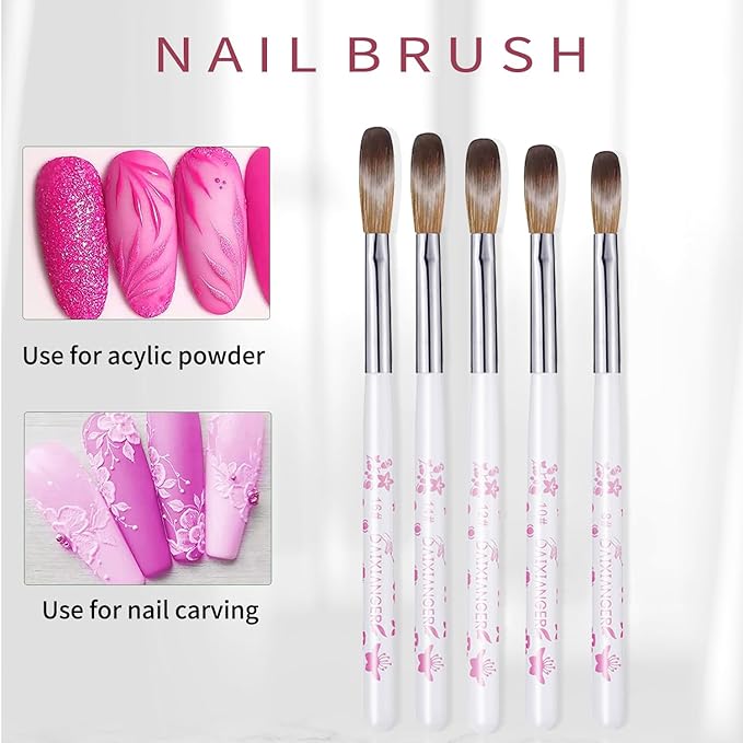 DAIXIANGER 5Pcs Flower Acrylic Nail Brush Set, Size 8/10/12/14/16, Professional Nail Brushes for Acrylic Application Powder & Nail Extension, 3D Nail Carving Tools for DIY Home Salon Manicure-White