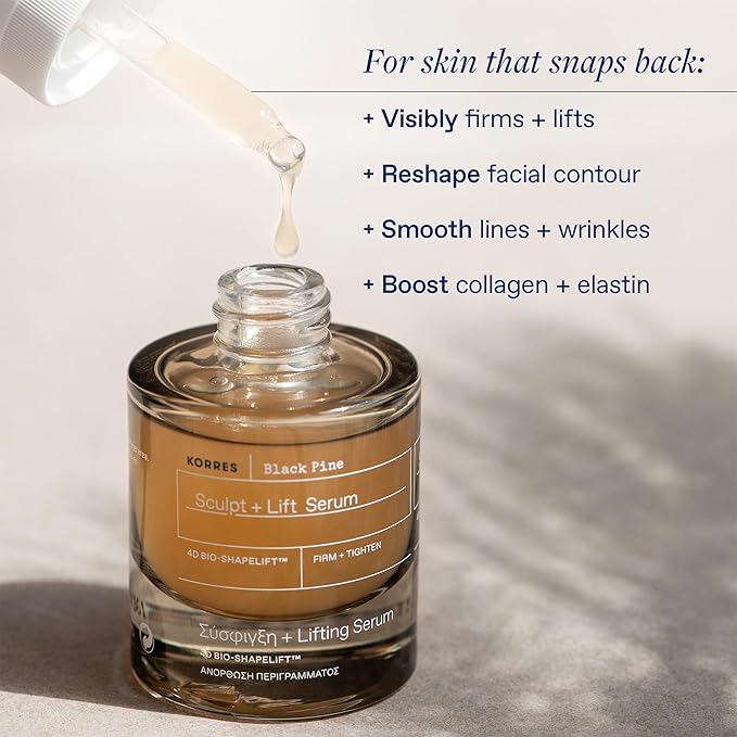 Korres Black Pine Sculpt & Lift Face Serum, Daily Facial Serum for Women & Men, Tightening & Hydrating for Fine Lines & Wrinkles, Supports Collagen & Elastin, 1.01 fl oz, Stocking Stuffer