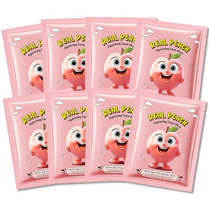 CAKAILA 8 Pack Peach Face Mask,Pink Face Masks Skincare Spa Day Kit Supplies,Spa Party Favors for Women,Sheet Facial Mask Skincare Gifts Set,Moisturize Soothe for All Skin Types