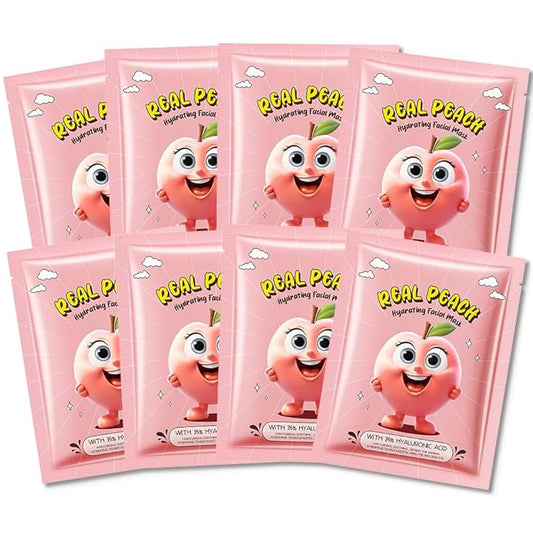 CAKAILA 8 Pack Peach Face Mask,Pink Face Masks Skincare Spa Day Kit Supplies,Spa Party Favors for Women,Sheet Facial Mask Skincare Gifts Set,Moisturize Soothe for All Skin Types