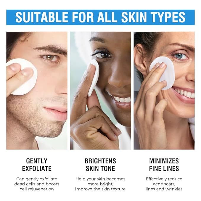 10% Glycolic Acid + 2% Salicylic Acid Peel Pads - BACHERI Resurfacing Pads For Face with Vitamins B5, C & E, Allantoin - Exfoliating Facial Peel for Dark Spots, Blackhead, Acne, 55 Pcs