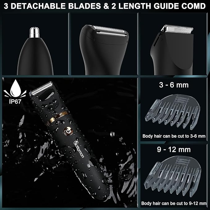 Scttomon Electric Groin Hair Trim Ball Trimmer for Men Body Shaver Below-The-Waist Groomer Nose Hair Trimmer Waterproof Cordless 3 in 1