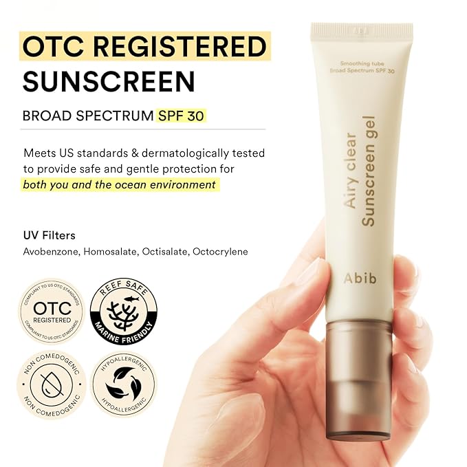 Abib Airy Clear Sunscreen Gel SPF30 1.01 fl.oz / 30 g (Semi- matte) | Korean Suncreen, Suncare, Sunblock, No White cast, Primer poreless