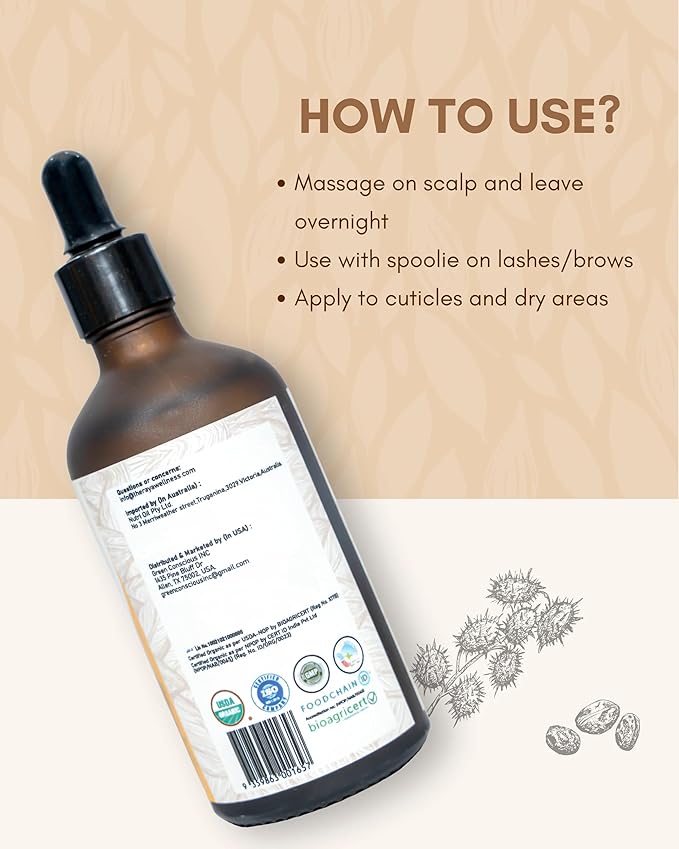 RAYA WELLNESS - USDA Organic Castor Oil with Organic Cotton Knee Pack - Glass Bottle - 3.4 fl oz (100 ml)