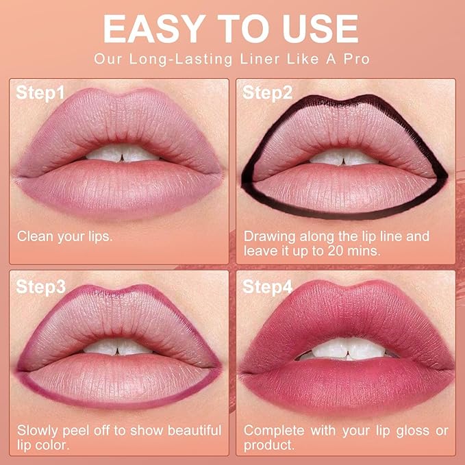OETUIOW Lip Stain Peel Off, Lip Liner Moisturizing Long-Lasting & Waterproof, Transfer Proof & Plumping, Non-Stick Cup, 2PCS Mauve