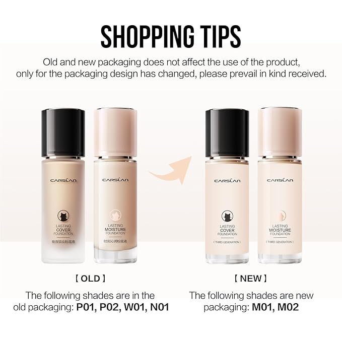 CARSLAN Lasting Cover Foundation, 24H Longlasting Full Coverage Matte Finish Face Makeup, Poreless, Lightweight, Waterproof, Oil Free Liquid Foundation, P02