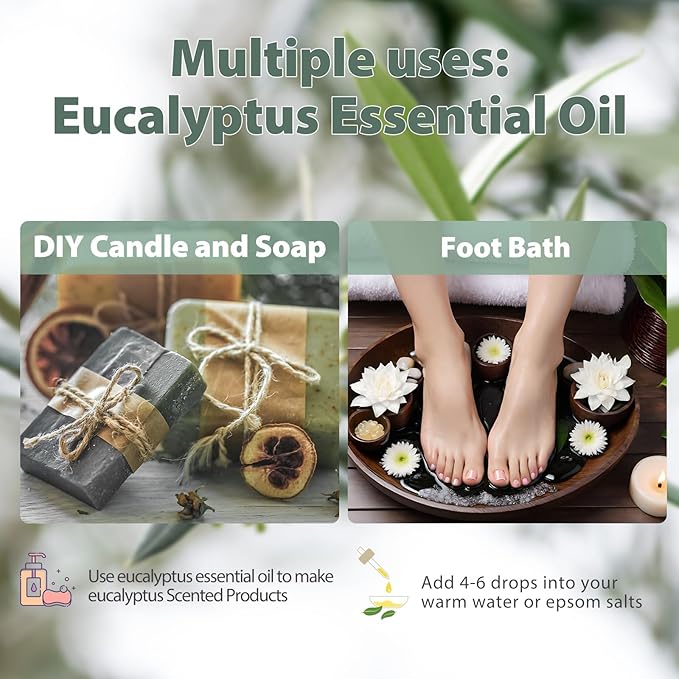 PHATOIL Pure Eucalyptus Essential Oil, 100% Pure Therapeutic Grade Premium Oil for Hair Care, Skin, Aromatherapy 3.38Fl Oz