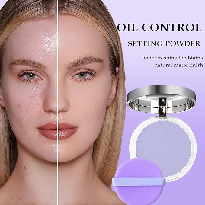 Lavend Jelly Pressed Setting Powder，Face Matte Setting Powder, Oil Control Face Pressed Matte Powder， with Mini Powder Puff ，Cruelty Free