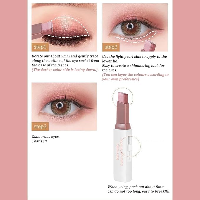 6 Pcs Shimmery Eyeshadow Stick Two Color Eye Glitter Shadow Pencils with Waterproof and Retractable Eye Shadow for Glitter Makeup(Two-Color)