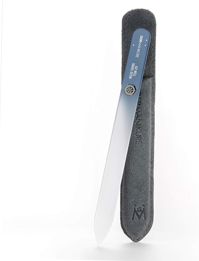 GERMANIKURE Glass Nail File in Suede Sleeve - Eat Well Travel Often - Professional Crystal Nail File for Natural Nails - Ideal Manicure & Pedicure Tool for Smooth, Easy Shaping - Nail Care Gift
