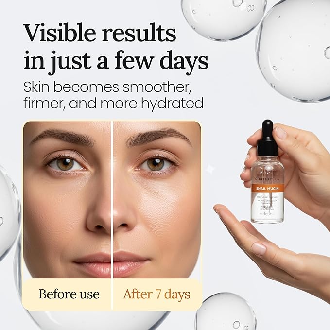 Context Skin Snail Mucin Serum for Face, Lightweight Hydration with Snail Extract, Smooth Texture, Fast Absorbing, Designed for Daily Skincare, 1 fl oz