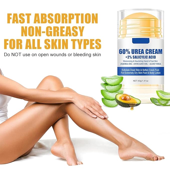 60% Urea Cream for Feet Maximum Strength 2% Salicylic Acid Foot Hands Cream for Dry Cracked Feet Knees Moisturizer Hydrates &Nourish Foot Care for Softens Exfoliates 1.41oz